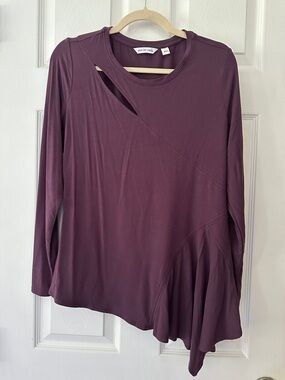 QVC Peace, Love, World Cutout Asymmetrical Long Sleeve Top - Plum S